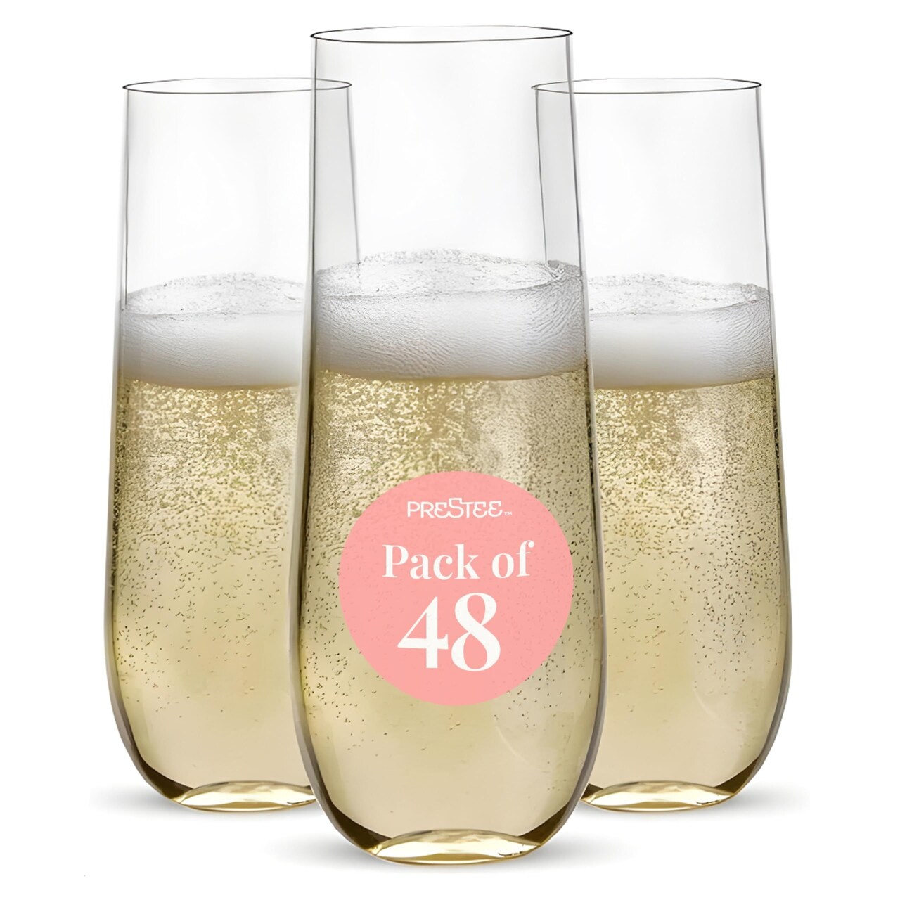 48 pk Plastic Champagne Flutes 9oz, Clear Shatterproof for Parties and Events